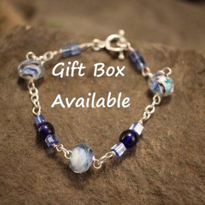 BOHO Marble Blue and Silver Bracelet